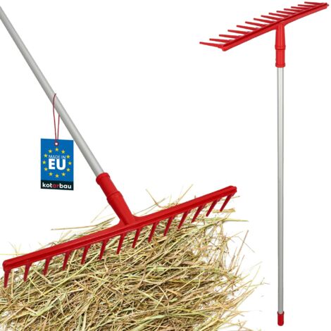 KOTARBAU® Rateau Jardin - Rateau À Feuille - Plastique - 54 cm - 14 Dents - avec Manche en Aluminium 130 cm - Extra-Click - Léger - Balai a Gazon - Ergonomique - Rouge & Argenté