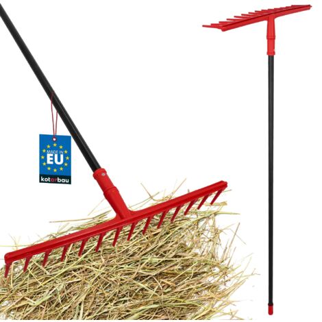 KOTARBAU® Rateau Jardin - Rateau À Feuille - Plastique - 54 cm - 14 Dents - avec Manche en Aluminium 150 cm - Extra-Click - Léger - Balai a Gazon - Ergonomique - Rouge & Noir