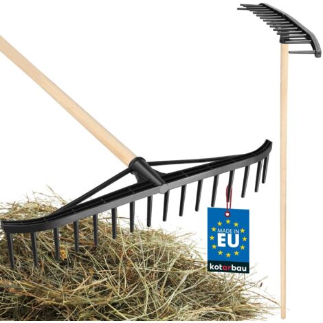 KOTARBAU® Rateau Jardin - Rateau à Feuille - Plastique - 55 cm - avec Manche en Bois 150 cm - Léger - Balai a Gazon - Ergonomique - Noir