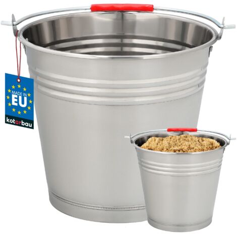KOTARBAU® Seau à Cendre - Acier Inoxydable - 10 L - Argent - Seau de Maçon - pour Jardin - Cuisine - Chantier - Robuste et Résistant à la Corrosion