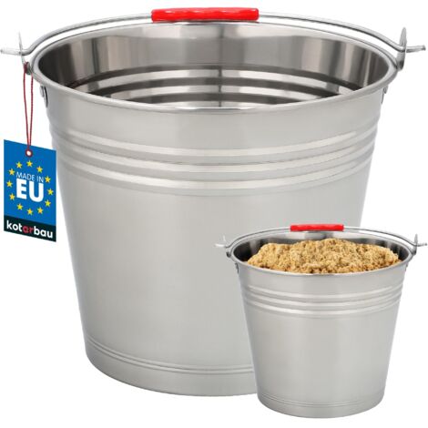 KOTARBAU® Seau à Cendre - Acier Inoxydable - 8 L - Argent - Seau de Maçon - pour Jardin - Cuisine - Chantier - Robuste et Résistant à la Corrosion