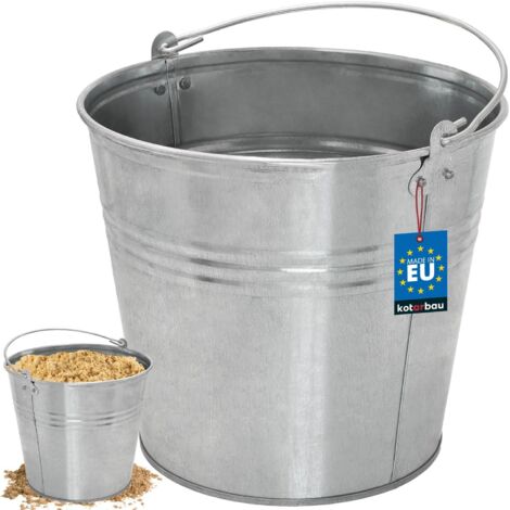 KOTARBAU® Seau à Cendre - Seau De Maçon - Acier Galvanisé - 12 L - Argent - pour le Jardinage - Résistant à la Rouille - Polyvalent