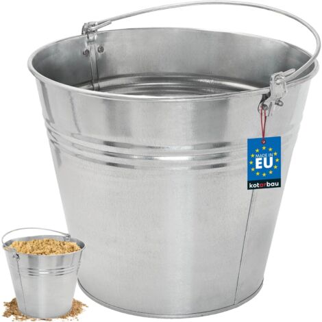 KOTARBAU® Seau à Cendre - Seau De Maçon - Acier Galvanisé - 15 L - Argent - pour le Jardinage - Résistant à la Rouille - Polyvalent