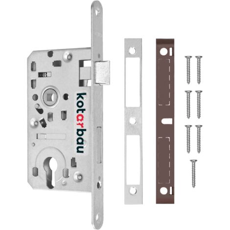 Kotarbau – Serrure à larder 72/55 mm DIN droite – Cylindre profilé – Acier galvanisé – Contre-plaque incluse – Sécurise portes d'entrée