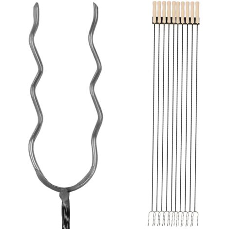 KOTARBAU® Set 10 pièces Brochettes Pour Barbecue - Acier - 130 cm - Fourchette Barbecue - avec Crochet - Longue - Piques avec Manche en Bois - Brochettes Réutilisables