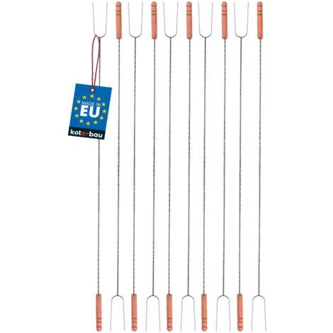 KOTARBAU® Set 10 pièces Brochettes Pour Barbecue - Acier et Bois - 120 cm - Argent Et Bois - Fourchette Barbecue - Longue - Piques Avec Manche En Bois - Brochettes Réutilisables