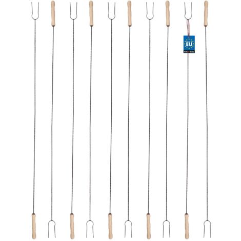 KOTARBAU® Set 10 pièces Brochettes Pour Barbecue - Acier et Bois - 130 cm - Argent Et Bois - Fourchette Barbecue - Longue - Piques Avec Manche En Bois - Brochettes Réutilisables