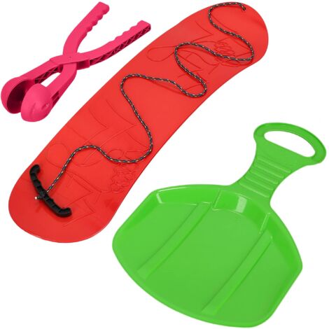 KOTARBAU® Snowboard Enfant - 68x20 cm - Rouge Rose Vert  - PVC - Luge Enfant - 34x 53 cm- Pince à Boule de Neige - Sled -  Traineau Enfant - Moule Boule de Neige - Snowball Maker