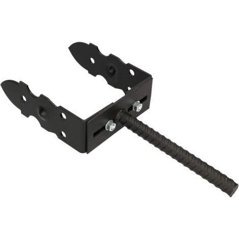 KOTARBAU Support de Poteau en U 120-200 mm Ancre de Poteau Réglable Manchon de Sol À Bétonner Décoratif Revêtu de Poudre Noir