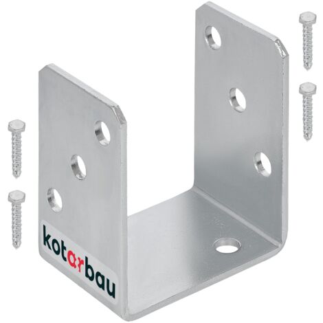 Kotarbau – Support de poteau en U à visser 80 mm – Galvanisé à chaud – Pour fixation sécurisée sur bois et béton – Installation rapide
