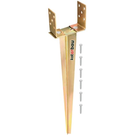 KOTARBAU® Support de Poteau Réglable - 0-160 mm - Acier Galvanisé - 70 cm - Doré - Support Poteau a Enfoncer - Ancrage Balancoire - Ancre a Enfoncer - pour Poteaux Bois