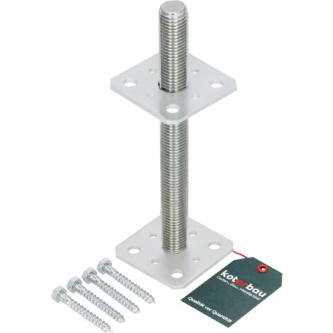 Kotarbau – Support de poteau réglable 80 mm x 80 mm – Filetage M24 mm – Acier galvanisé – Hauteur 250 mm – Fixation par vissage