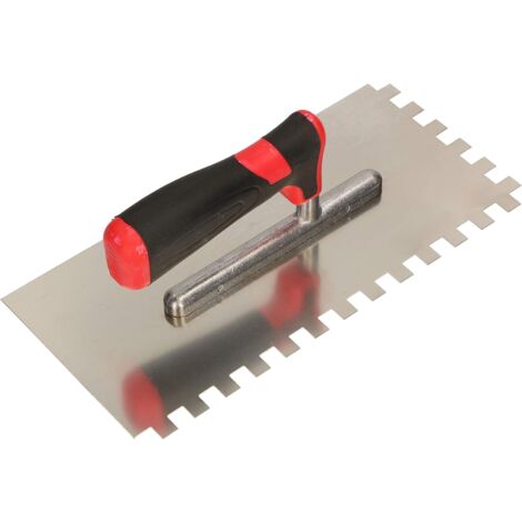 Kotarbau Truelle de lissage en Acier Inoxydable 270 x 128 mm avec Denture 10 x 10 mm pour Pose de carrelage, Disque de lissage, avec poignée Souple