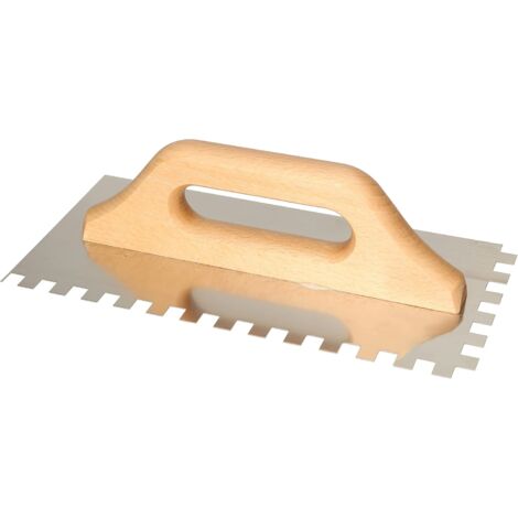 KOTARBAU Truelle dentée en acier inoxydable 280 x 130 mm avec manche en bois (10 x 10 mm).