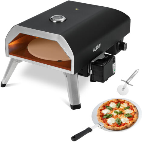 KOTEZU Four à Pizza Gaz 12 Pouces, Pierre Rotative Automatique 4.4kW, Thermomètre, Pieds Pliables, Pelle et Roulette Incluses
