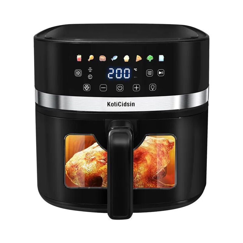 Friteuse à air sans huile 8.5 l, Air Fryer 2000 w avec Fenêtre Transparente et Éclairage Intégré, Écran Tactile led - Koticidsin