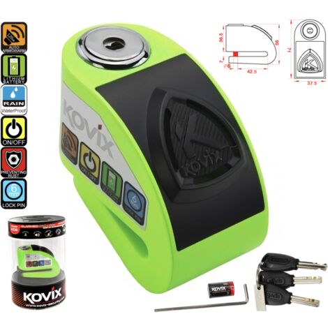 KOVIX KD6 Bremsscheibenschloss in Fluoreszenzgrün mit Alarm