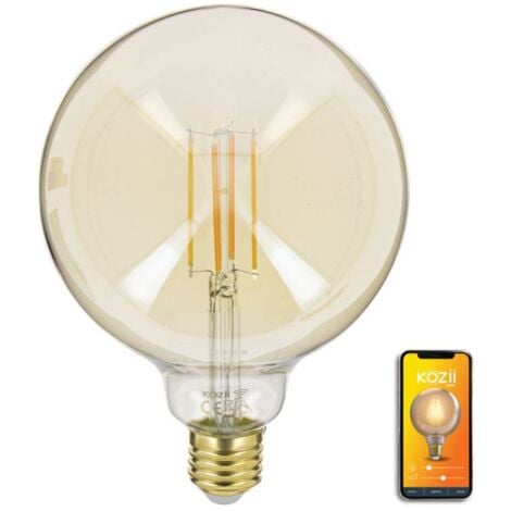 KOZii - Ampoule LED connectée KOZii, éclairage multi-blancs, Filament E27 G125 au verre ambré, 5,5W cons. Variation de luminosité - KRFDE470B125ACCT