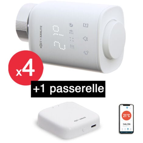 KOZii - Lot x4 Têtes thermostatiques connectées pour radiateur hydraulique + passerelle connectée - WK4KZPAHEAU