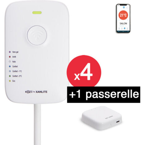 KOZii - Lot x4 Boîtiers de pilotage connectés pour radiateur électrique + passerelle connectée - WK4KZPAELEC