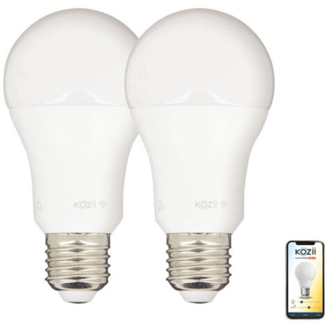 KOZii - Pack de 2 Ampoules LED connectées KOZii, éclairage multi-blancs, E27 A60 Opaque 9W cons. Variation de luminosité - PACK2KE806GCCT