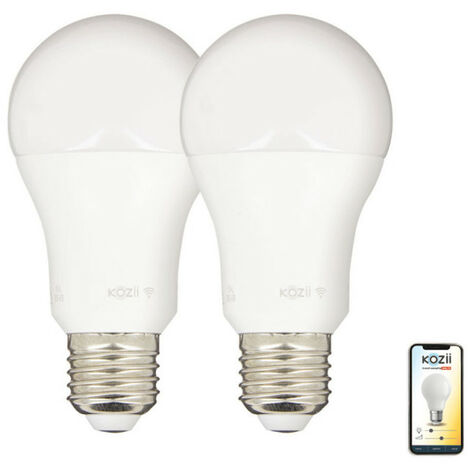 KOZii - Pack de 2 Ampoules LED connectées KOZii, éclairage multi-blancs, E27 A60 Opaque 9W cons. Variation de luminosité - PACK2KE806GCCT