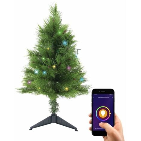 KOZii - Sapin de Noël KOZii, 60cm, avec sa guirlande LED connectée (3,5m), multimode d'éclairage, synchronisation musicale - KSL60RVBM