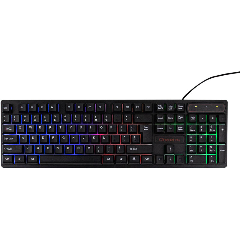 

KR-6300 Teclado USB con cable Teclado para juegos 104 teclas Teclado retroiluminado de tres colores Teclado ergonomico para juegos Negro, Negro