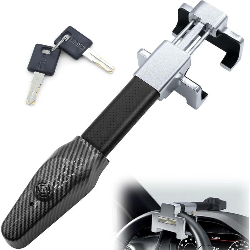 KR830 Antivol Voiture Avec Alarme 120dB, Canne Antivol Voiture Haute Sécurité, Robust Bloque Volant sur Rayon Plus Dissuasif, Facile à Utiliser, Bloc