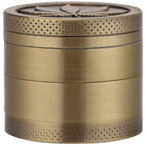 Kräutermühle aus bronzefarbener Zinklegierung mit Blattmotiv – farbenfrohe Gewürzmühle aus Metall