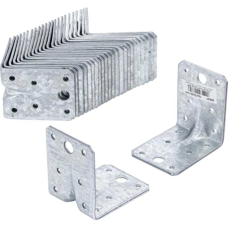 Connecteur d'angle avec bourrelet (renforcement) 70 x 70 x 55 x 2,5 mm Packe Économie 25 pièces