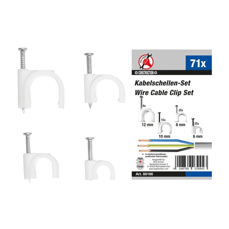 Kraftmann 88166 Assortiment De Serre-Câbles, Blanc/argent, Set De 71 Pièces