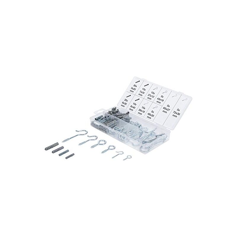 Bgs Technic - kraftmann bgs diy 88192 assortiment de crochets à visser et chevilles 125 pièces, multicolore