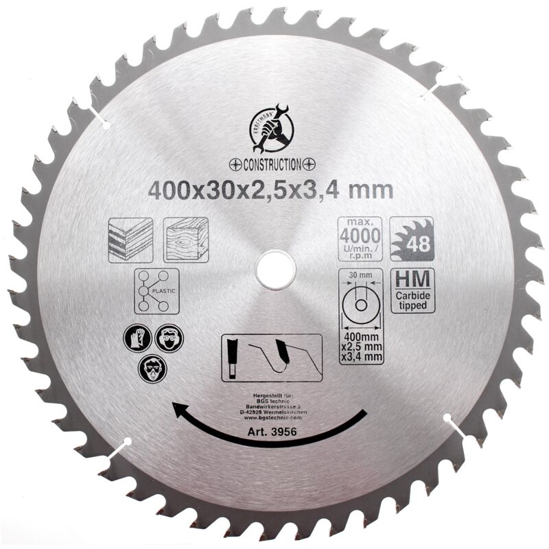 Lame de scie circulaire en métal dur Ø 400 x 30 x 3,4 mm 48 dents