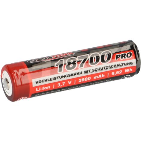 Kraftmax 18700 Pro Akku mit PCB Schutzschaltung - speziell für LED Taschenlampen 3,7V 9,62 Wh