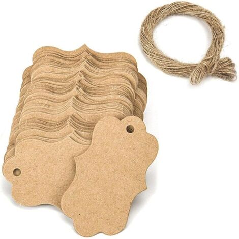 (Kraftpapier) 100 Geschenkanhänger aus Kraftpapier, 3 x 5 cm, mit Juteschnur für Hochzeiten, Geburtstage, Valentinstag und Weihnachten