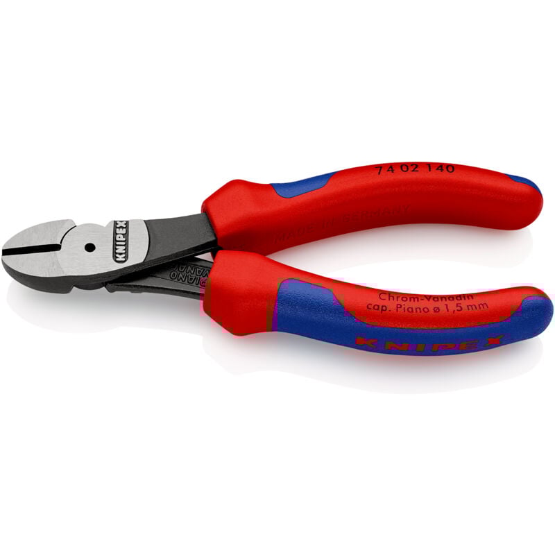 Image of KNIPEX 74 02 140 SB Kraft-Seitenschneider mit Mehrkomponenten-Hüllen schwarz atramentiert 140 mm