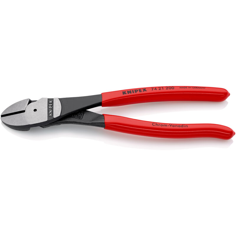 KNIPEX 74 21 200 Kraft-Seitenschneider mit Kunststoff überzogen schwarz atramentiert 200 mm