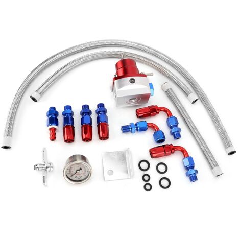 Kraftstoffdruckregler, Yctze Universal-Turbodruckregler mit Manometer, 160 psi Öldruck, AN 6-Anschluss, Rot + Blau, einstellbarer Kraftstoffdruckregler für Pkw