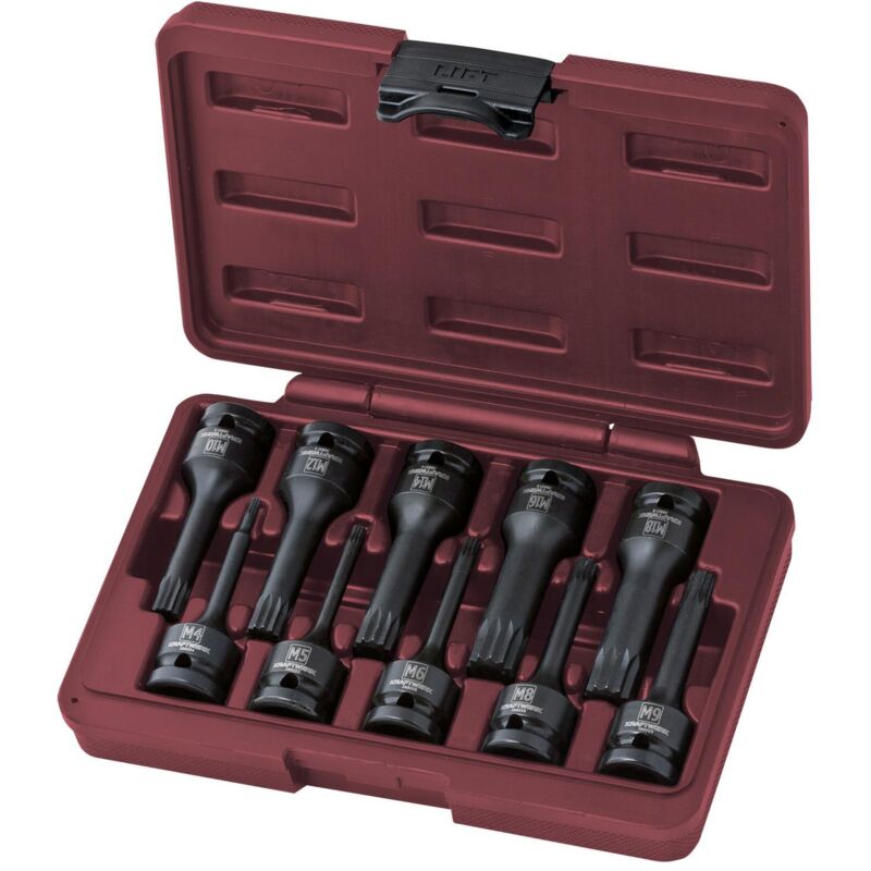 Set chiavi a bussola giravite xzn a macchina 1/2', 10 pz.