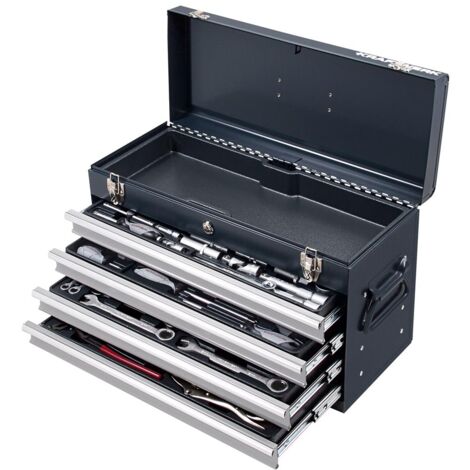 Kraftwerk – Boîte à outils 100 pièces – Boîtier métallique robuste 533 x 340 x 219 mm – Clés combinées 8 à 19 mm – Cliquets réversibles 1/4"+1/2"