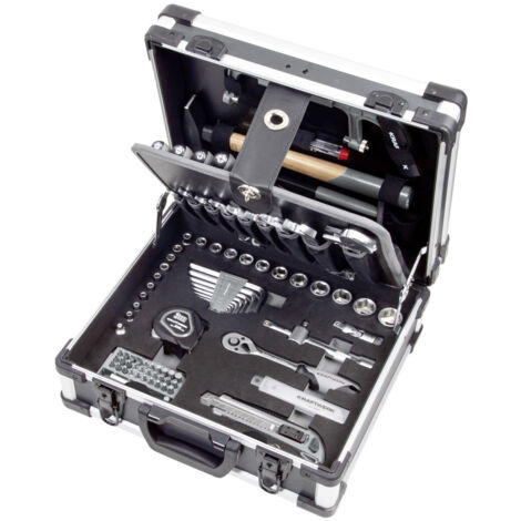Kraftwerk – Coffret multi-outils 102 pièces – Coffret aluminium renforcé – Douilles 1/4' et 3/8' – Clé mixte 8-19 mm – Cliquet 45 dents