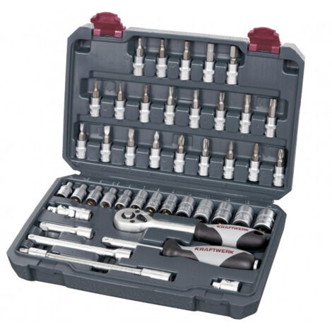 Kraftwerk – Coffret multi-outils 42 pièces 1/4' – Douilles de 4 à 14 mm – Cliquet réversible 45 dents – Coffret robuste avec 2 fermetures