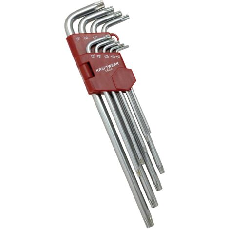 Kraftwerk Jeu de clés à douille angulaires pour vis TX avec trou T10-T50, 9 pièces.