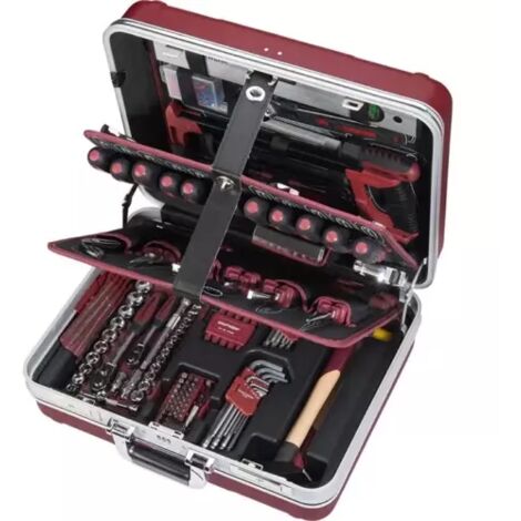 Kraftwerk – Mallette à outils 186 pièces – Entraînement 1/4' avec douilles 3,5 à 14mm – Rallonges, clés mixtes, tournevis, pinces – Coffret ABS durable