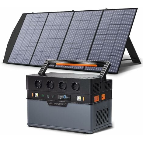 ALLPOWERS 1092 Wh Portable Power Station, 4 x 230 V/1500 W AC Sockets Battery Solar Generator Mobile Power Storage with 200 W Solar Panel for Home Emergency Camping Outdoors Garden Travel Power Outage