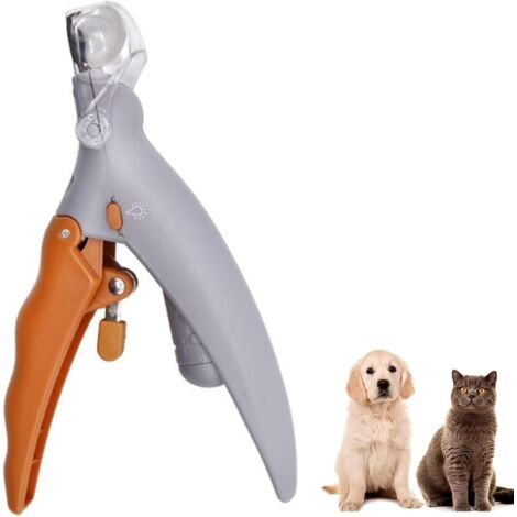Krallenschere für Hunde und Katzen mit LED-Licht, professionelles Pflegegerät mit Schutzkappe und Sicherheitsfunktionen.