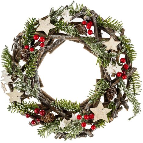 Kranz mit Zweigen und Sternen 30cm Holz - Feeric lights & christmas