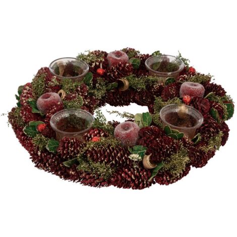 Kranz roter Apfel mit 4 Windlichtern aus Glas - Feeric lights & christmas