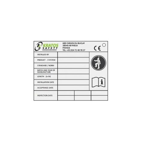 KRATOS SAFETY - Plaquette d'identification pour systèmes KS